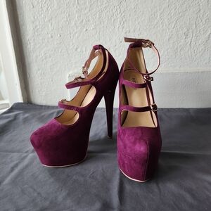 JustFab Deep Purple Triple Strap Heels